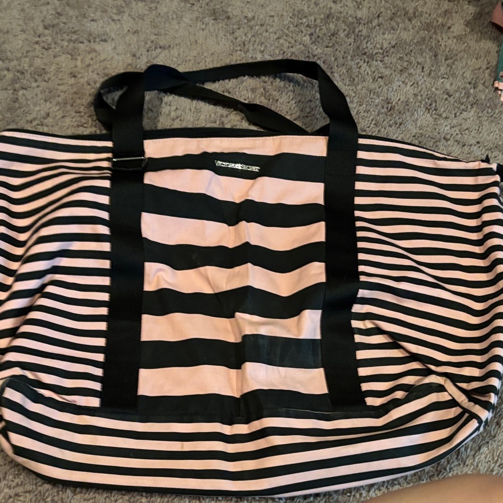 Victoria's Secret Pink and Black Striped Tote